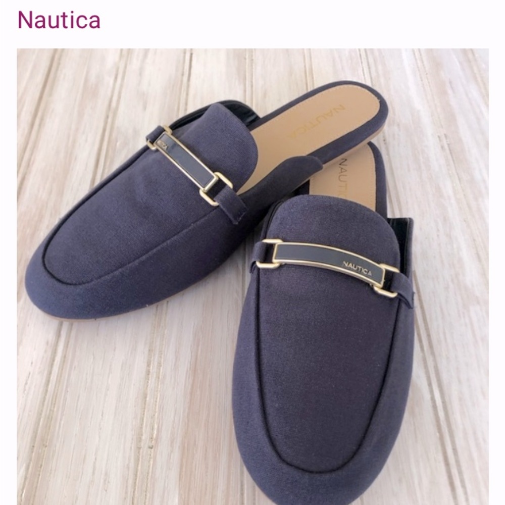 Nautical Labella woman’s navy blue loafer flat mules slip on textile upper 8.5🌹